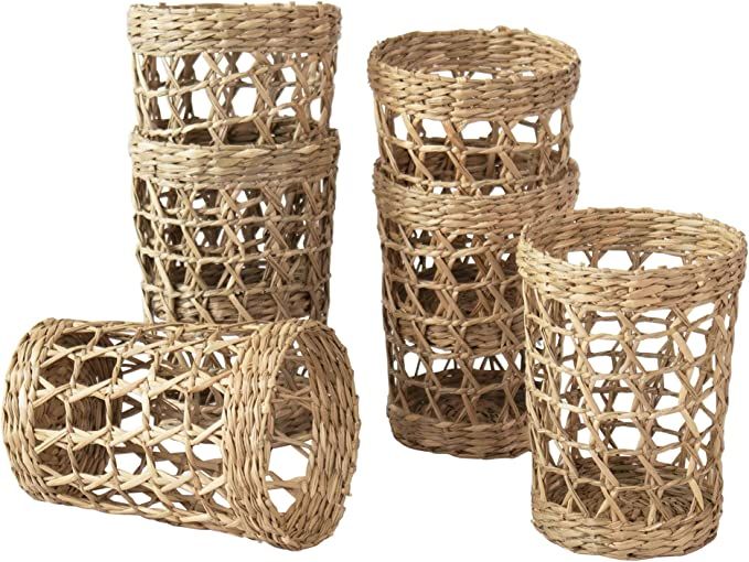 MadeTerra Set of 6 Pack Wicker Woven Cup Holders Heat Resistant Hand Woven Drink Glass Cup Holder... | Amazon (US)