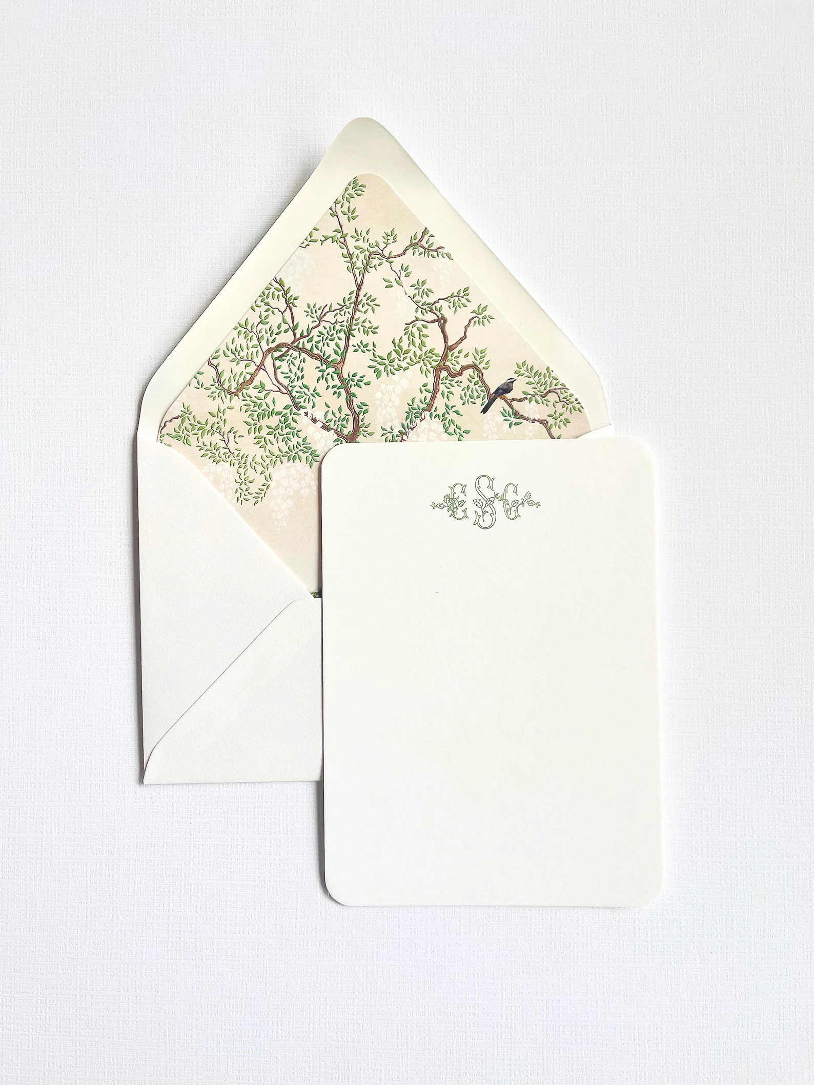 Watercolor Chinoiserie Green Lined Envelope Women's Stationery Cards - Etsy | Etsy (US)