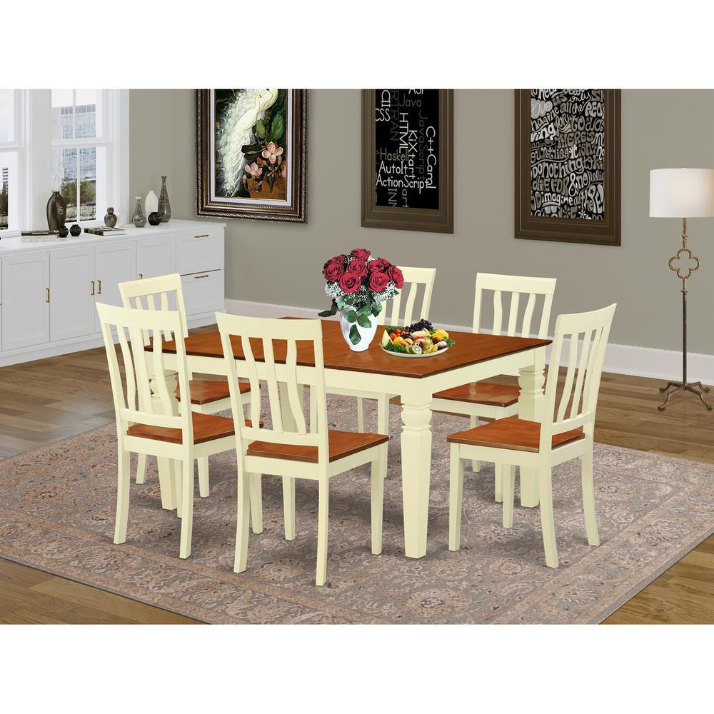 7 Pc Dining set with a Kitchen Table and 6 Wood Kitchen Chairs in Buttermilk and Cherry | Shop Simon