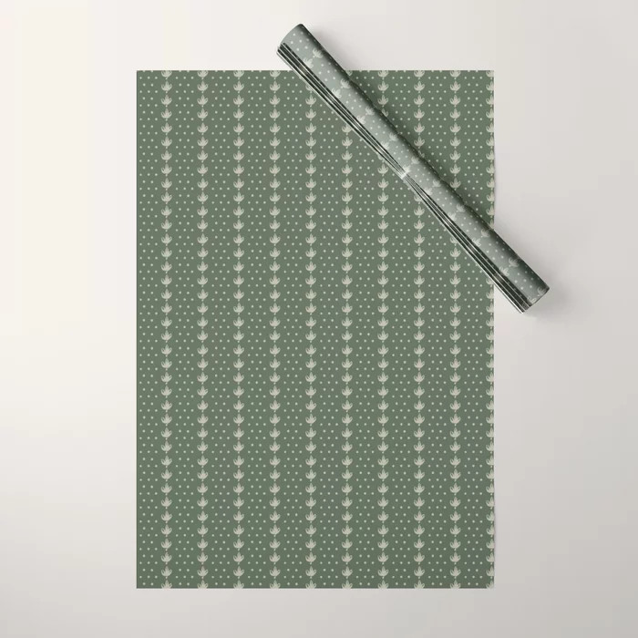 Botanical Dots in Olive Green Wrapping Paper | Society6
