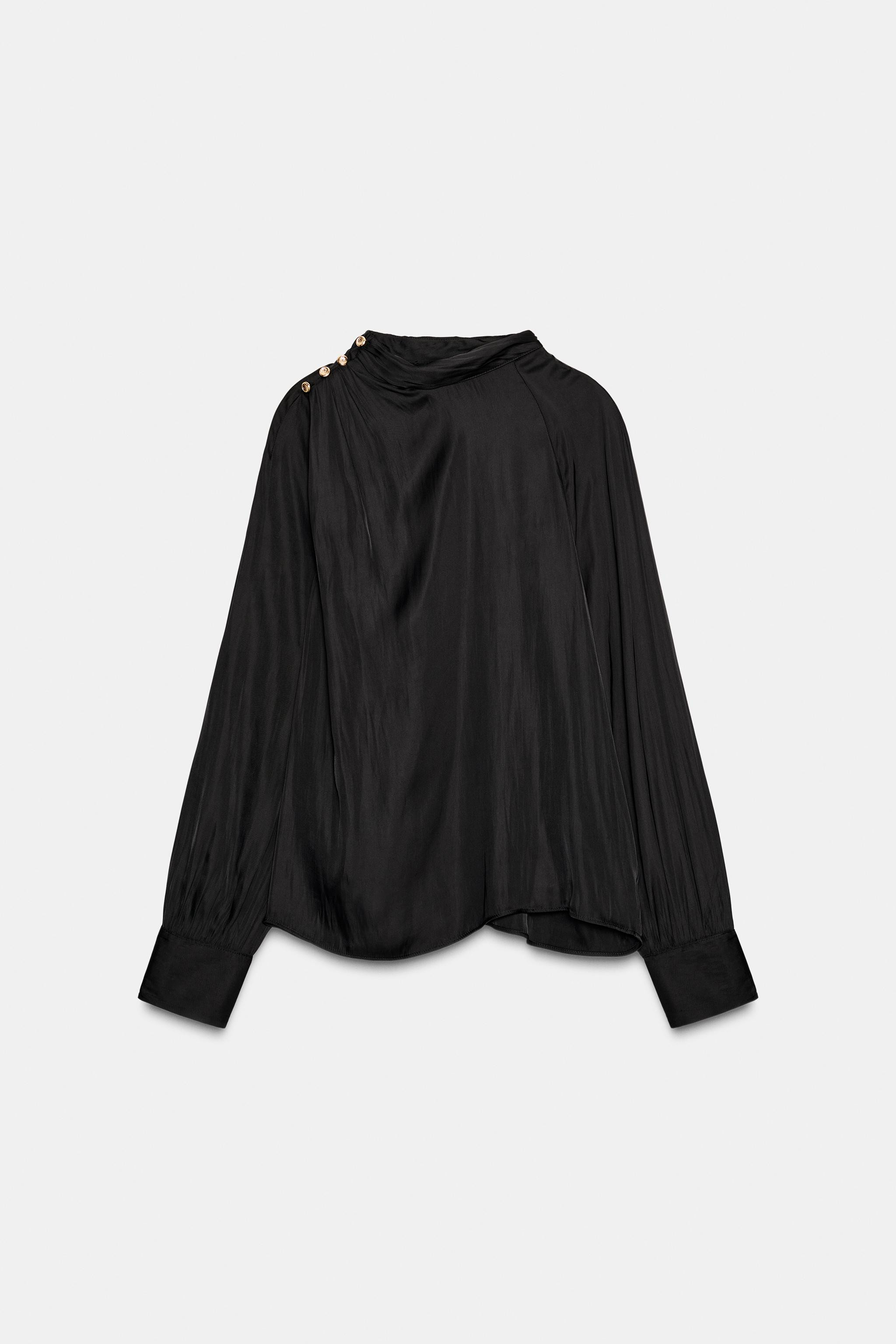SATIN BLOUSE WITH SHOULDER BUTTONS | Zara UK