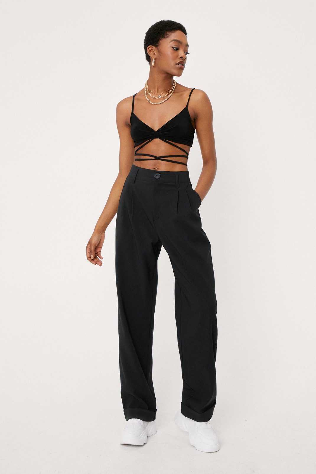 Tailored High Waisted Turn Up Hem Pants | Nasty Gal (US)