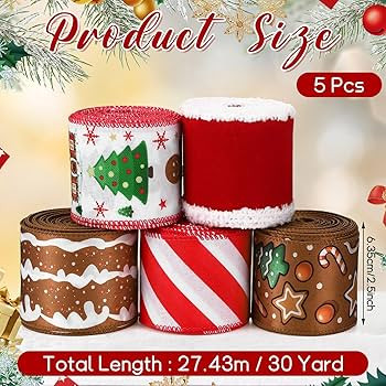 Christmas Wired Ribbons 2.5 Inch 5 Roll 30 Yards Gingerbread Red Green Plaid Christmas Ribbon Wir... | Amazon (US)