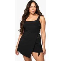 boohoo Women's Plus Wrap Buckle Skort in Black | Size: 22 | Bengaline | boohoo (US & Canada)