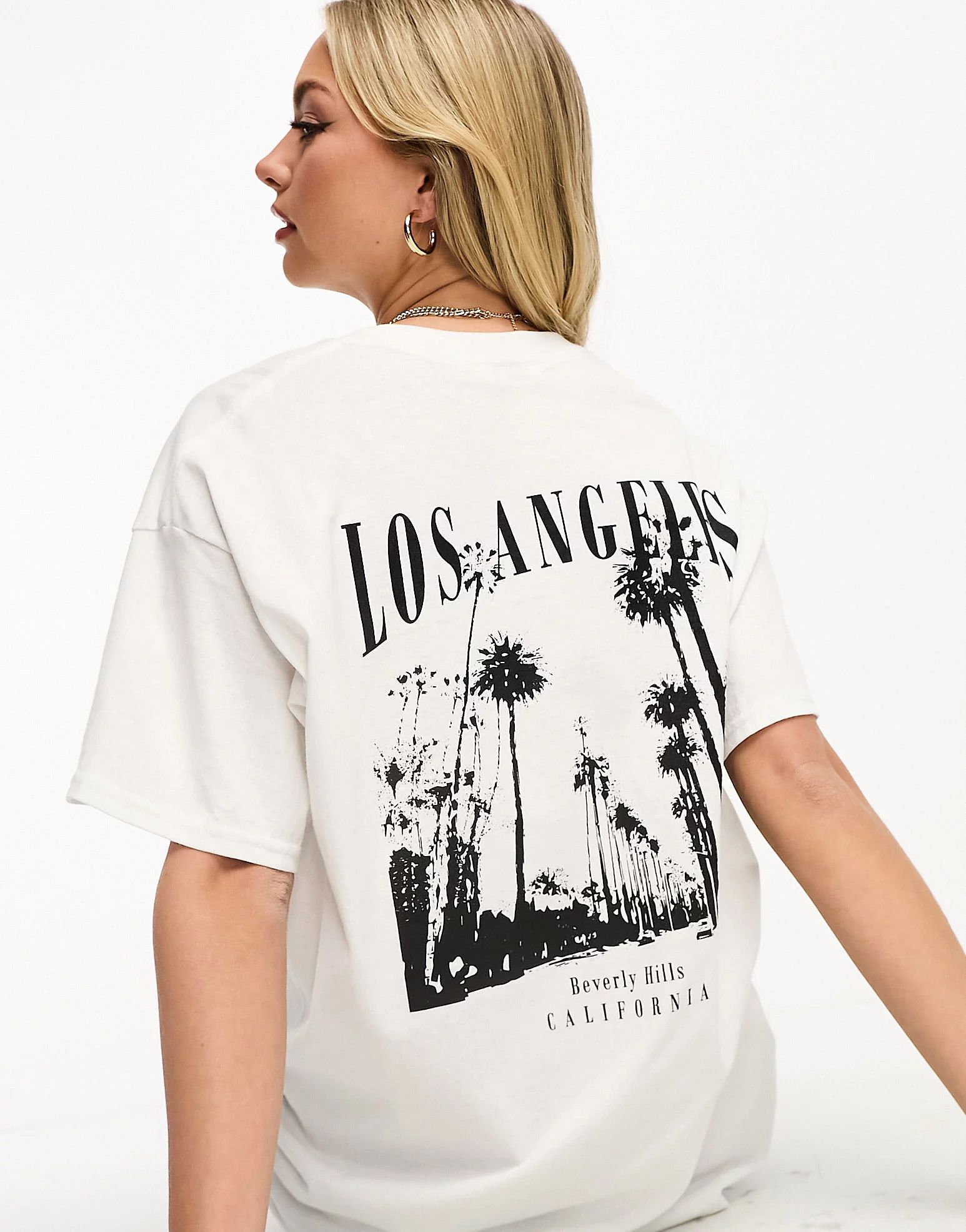 Miss Selfridge Los Angeles oversized T-shirt with back print in white | ASOS (Global)