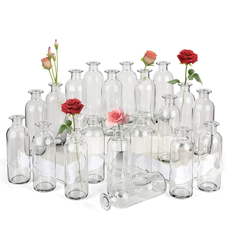 Clear Glass Bud Vase, 20 Pack 8 Oz Living Bud Vases, Small Vases for Flowers, Decorative Amber Bo... | Amazon (US)