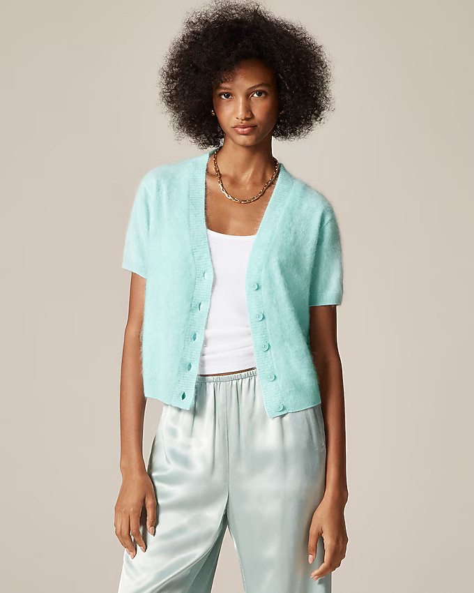 Brushed cashmere short-sleeve cardigan | J. Crew US