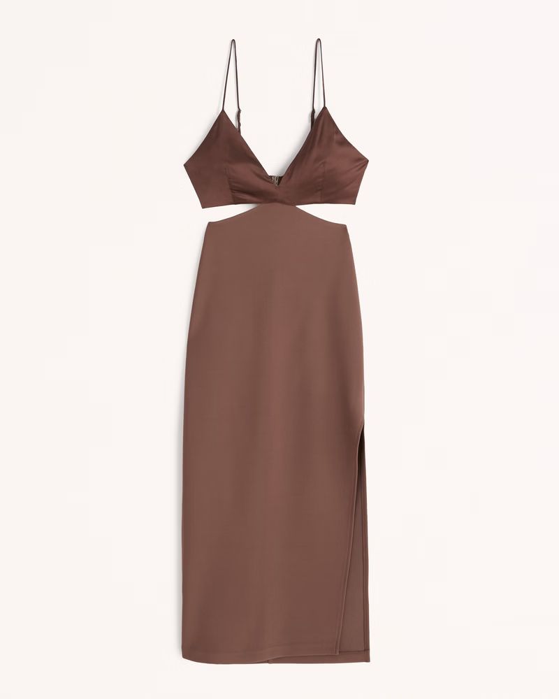 Women's Mixed Fabric Cutout Midi Dress | Women's New Arrivals | Abercrombie.com | Abercrombie & Fitch (US)