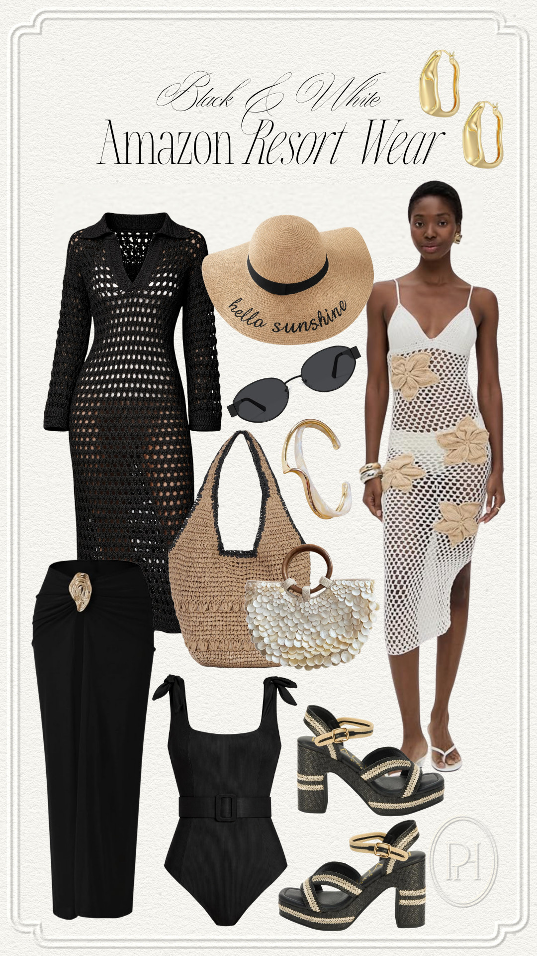 My top black and white resort wear picks from Amazon!

black crochet coverup, sarong, white coverup dress, white mesh dress, spring break looks, spring break style, spring break outfit, spring break fashion, vacation looks, vacation outfit, vacation style, resort looks, sun hat, black sunglasses, oval sunglasses, beach tote, black sandals, block heel sandals, platform sandals, black swimsuit, swimwear, one piece swimsuit, bathing suit, bangle bracelet, gold hoop earrings 

 #LTKootd #LTKSwim #LTKTravel