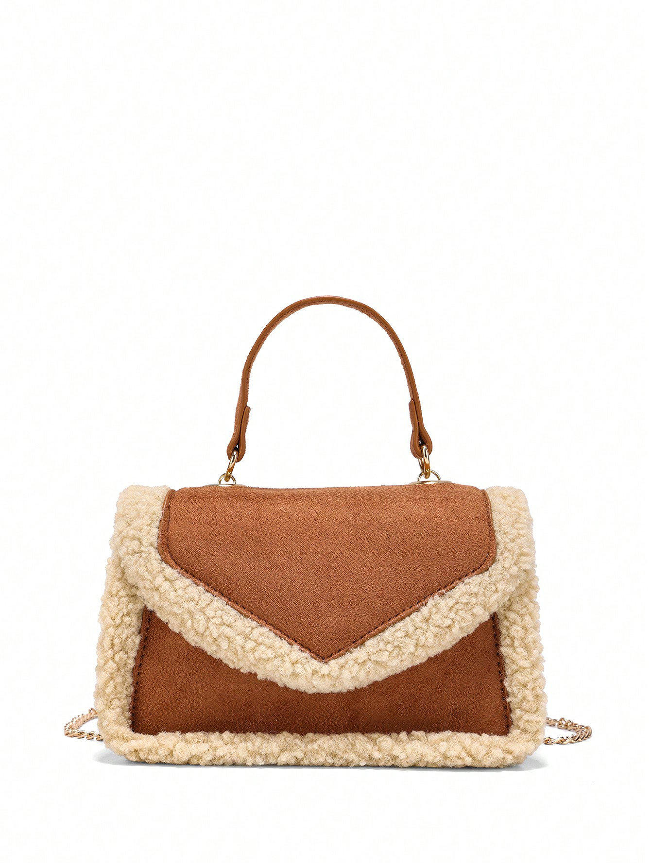 Retro style & fashion style partial plush piping flap closure design with metal chain handbag cro... | SHEIN