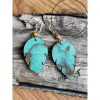 Southwest Inspired Boho Wood Feather Earrings - Turquoise Print Design Laser Cut Dangle | Etsy (US)