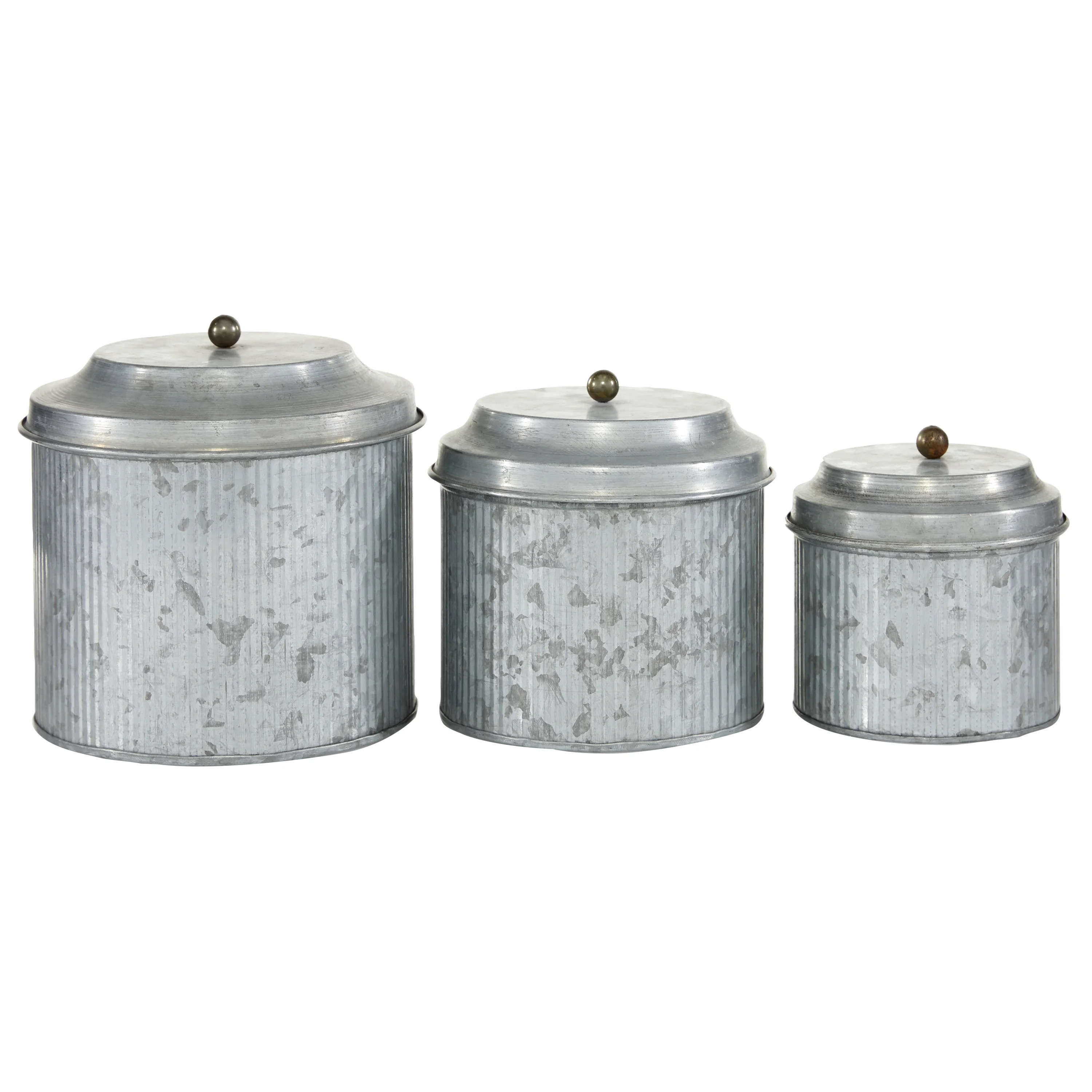 DecMode 8", 7", 6"H Silver Metal Galvanized Decorative Jars, 3-Pieces | Walmart (US)