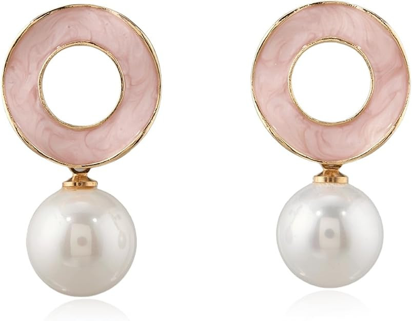Enamel Donut Pearl Earrings for Women- Hanging Pearl Studs for Women, Christmas，Valentines Moth... | Amazon (US)