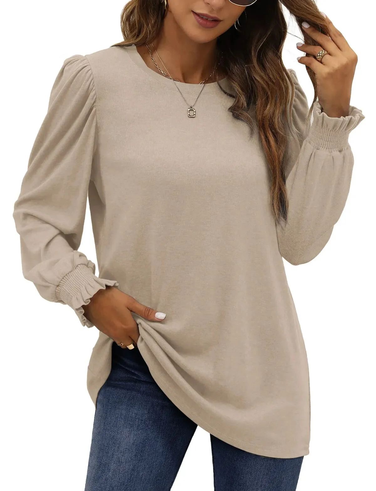 Fantaslook Blouses for Women Dressy Puff Sleeve Tunic Tops Casual Fall Shirts - Walmart.com | Walmart (US)