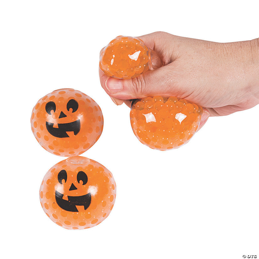 2 1/2" Squishy Orange Gel Beads Jack-O-Lantern Balls - 12 Pc. | Oriental Trading Company