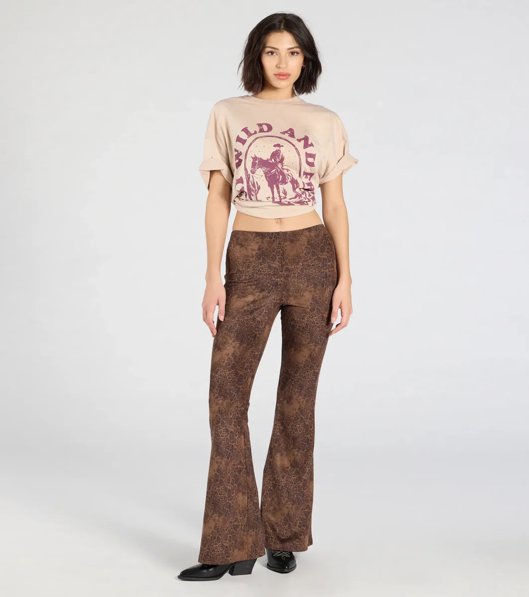 Sassy Trend Leopard Faux Suede Flare Pants | Windsor Stores