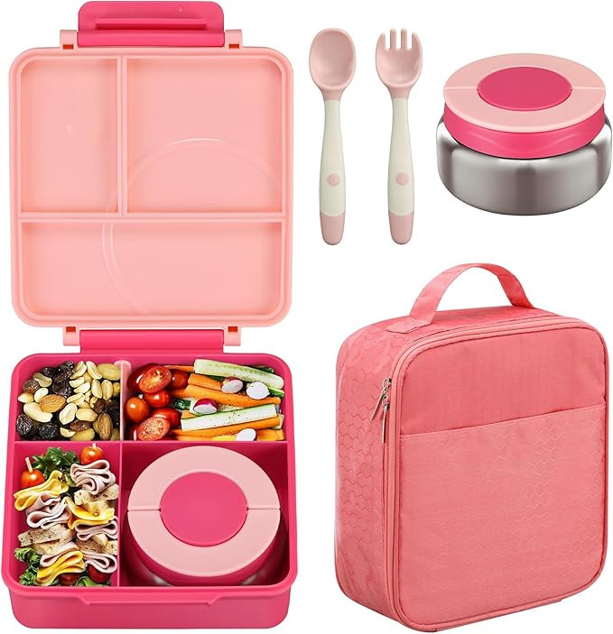Bento Lunch Box Set for Kids with 8oz Soup Thermo, Leak-Proof Lunch Containers with 4 Compartment... | Amazon (US)