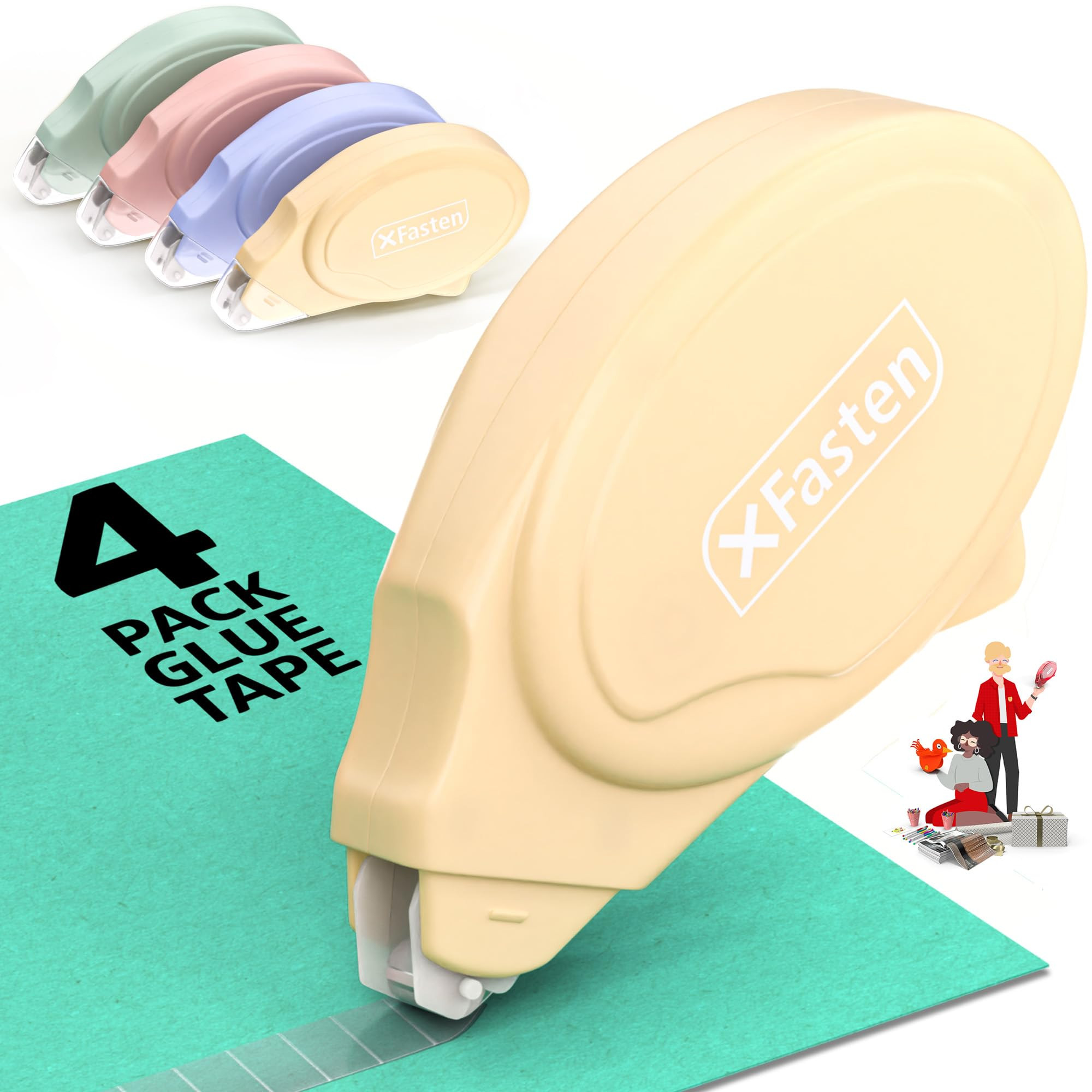 XFasten Glue Tape Roller for Scrapbooking 4-Pack Acid-Free Multicolor Double Sided Tape Roller for Crafts, Photos, Bullet and Junk Journaling Supplies - Scrapbook Adhesive Runner (0.3 in x 30 ft) | Amazon (US)