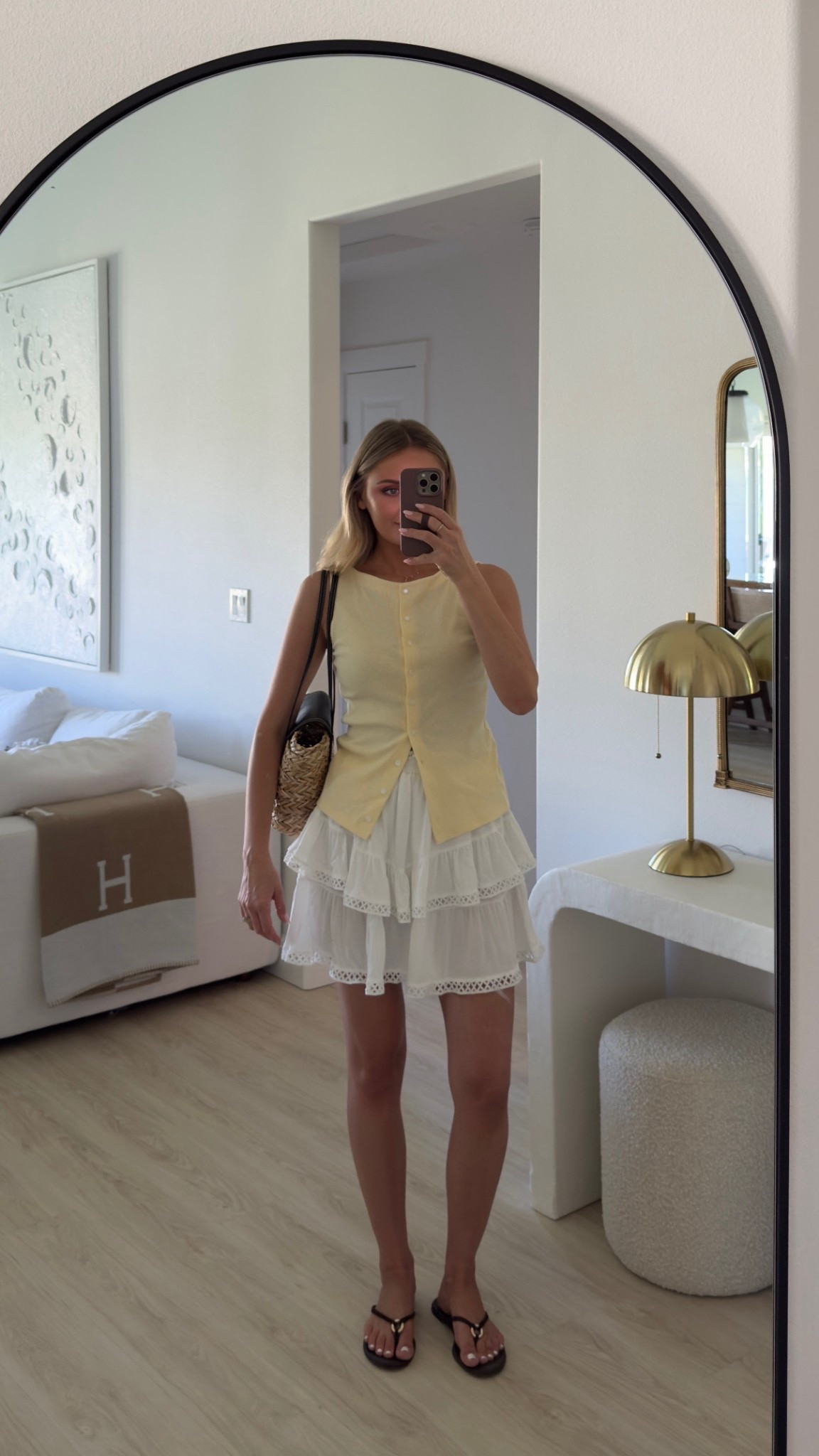 Butter yellow button front vest tank, light cotton perfect for summer. White mini skirt ruffles tired 

#LTKFindsUnder50 #LTKSeasonal #LTKSaleAlert