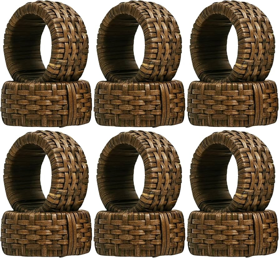 CLEENTABLE Decorative Jute Napkin Ring, Cane Napkin Rings Set of 12 - Hand Woven Napkin Holders f... | Amazon (US)