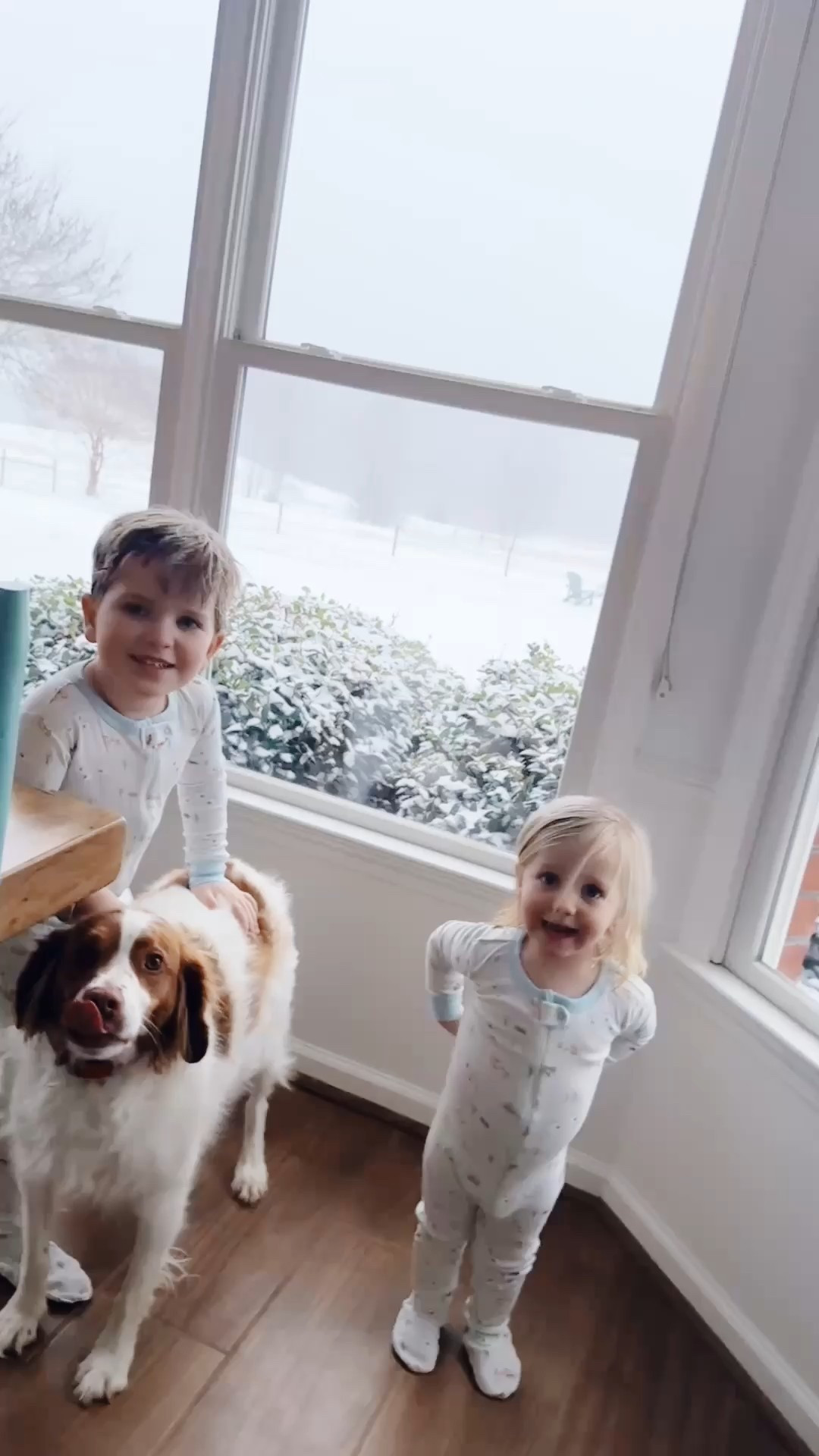 And these little snow babies 👶🏼❄️👶🏼❄️🐶 sure were excited to wake up to see this blanket of pure white S N O W (not ice 🧊 this time !! 🤭) outside our windows!!! 🪟 What a dream 💭 and gift 🎁 from God to have our first **real** S N O W celebrate 🎉 exactly (!!) one month since we moved here!!! 🏡 