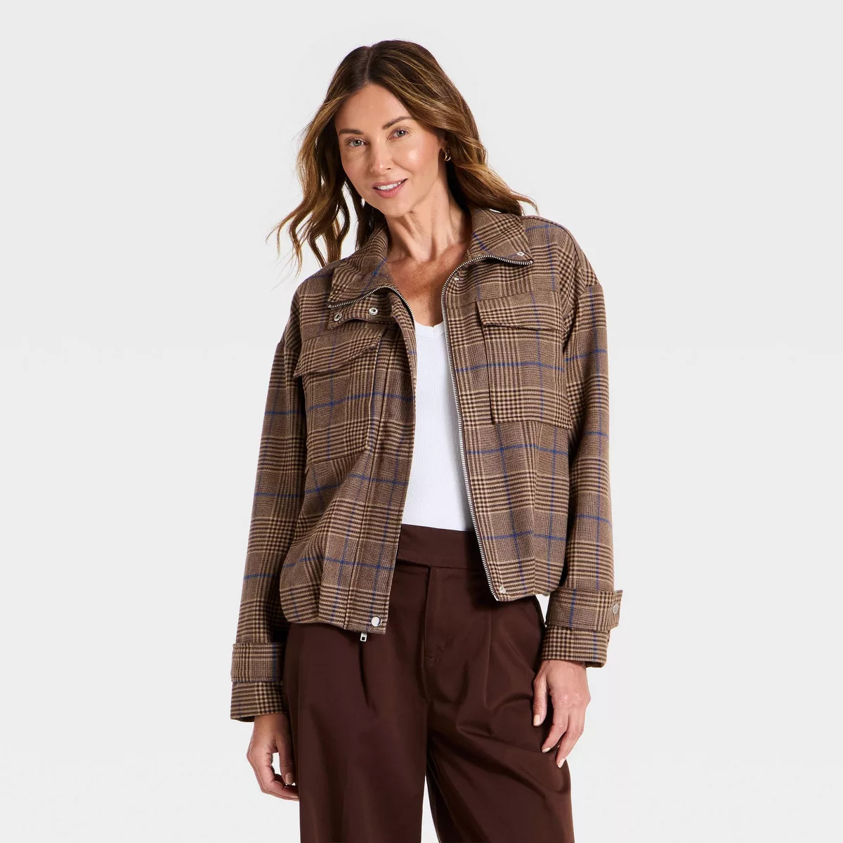 Women's Plaid Field Jacket - A New Day\u2122 Brown S | Target
