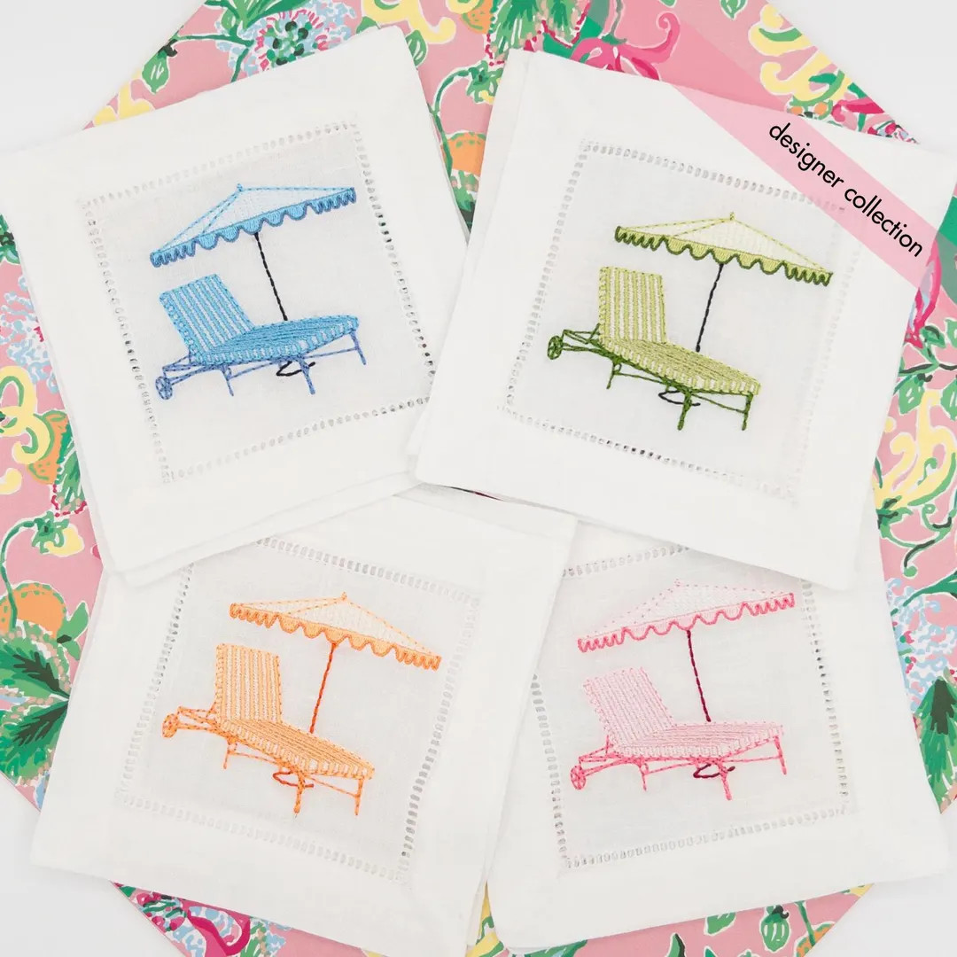 Embroidered Linen Cocktail Napkins: Poolside Lounge Chair Design, Set of 4 - Etsy | Etsy (DACH)