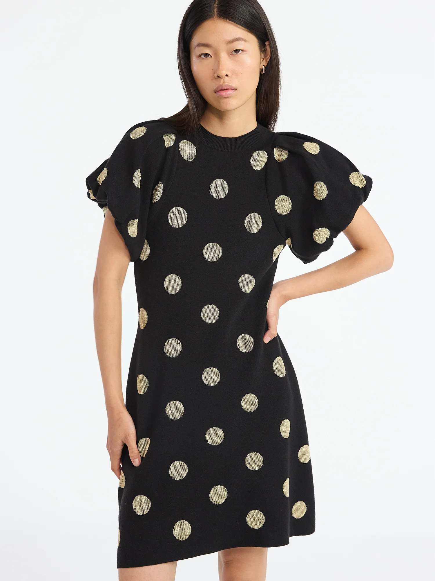 Scoop Women's and Women's Plus Sweater Dress with Puff Sleeves, Sizes XS-4X - Walmart.com | Walmart (US)
