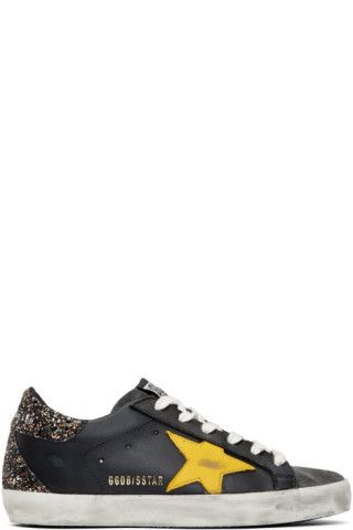 Black & Yellow Glitter Superstar Sneakers | SSENSE 