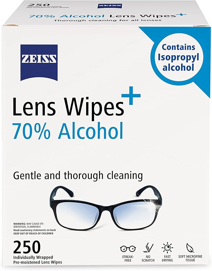 ZEISS Pre-Moistened Lens Cleaning Wipes with 70% Alcohol, 250 Count | Amazon (US)