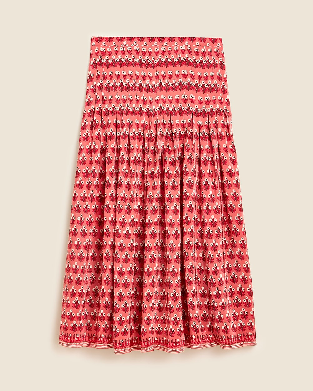 Pleated drop-waist midi skirt in block-print | J. Crew US