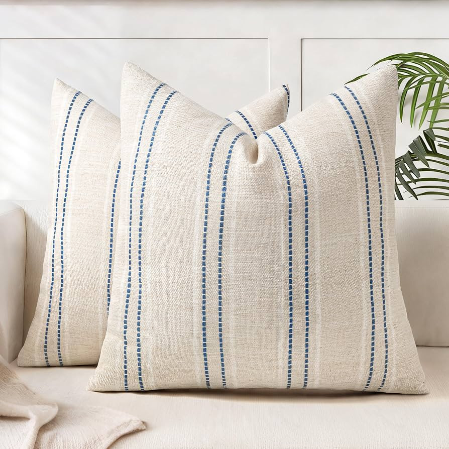 18x18 Decorative Farmhouse Linen Blend Throw Pillow Covers, Boho Textured Pillow Case, Set of 2,B... | Amazon (US)