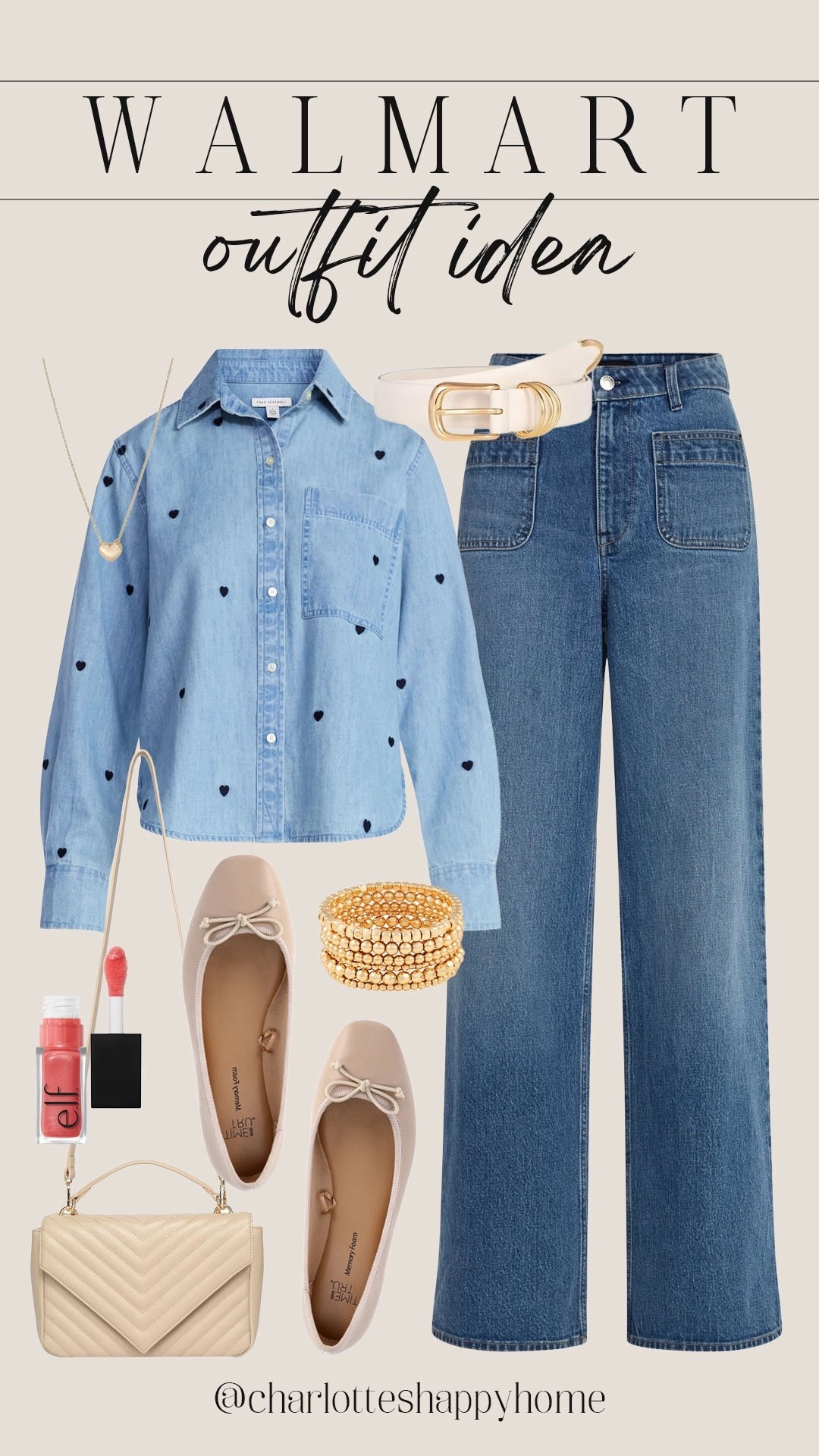 Cutest outfit idea from Walmart! Perfect for this time of year and for Valentine’s Day! 

#valentinesday

Walmart finds. Walmart new arrivals. Walmart Valentine’s Day style. Walmart winter drop. Denim on denim style. Denim heart embroidered button down top. Walmart denim. Walmart wide leg jeans. Walmart nude flats. Walmart Valentine’s Day outfit idea  

#LTKFindsUnder50 #LTKFindsUnder100 #LTKSeasonal