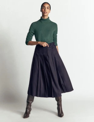 Boden Women's Pleated Midi Kilt in Blue | Size 10 | Boden UK