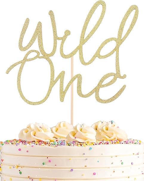 Wild One Cake Topper - Glitter Paper Birthday Cake Decoration for 1st Birthday Party Cake - Baby'... | Amazon (US)