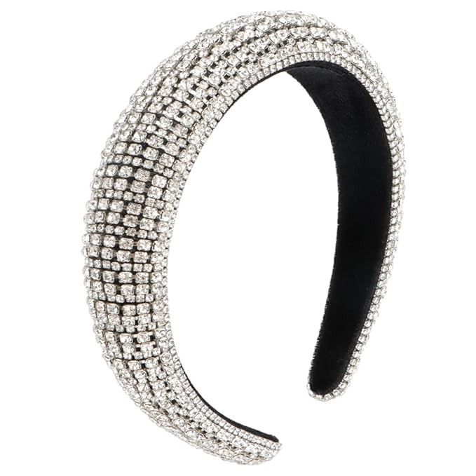 Rhinestone Headband Women Fashion Handmade Silver Headband Crystal Diamond Bling Headbands Padded... | Amazon (US)