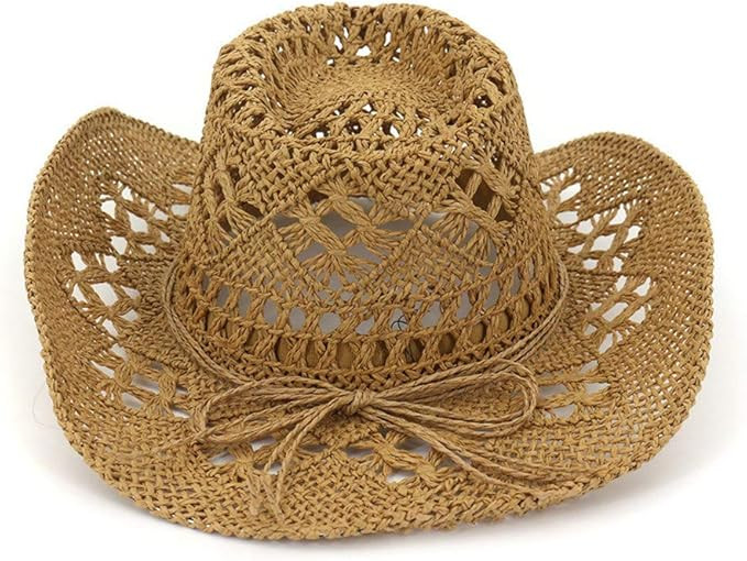 YOLAI Women's Beach Stra𝐰 Cowboy Hat with Beaded Trim and Shapeable Brim Coastal Cowgir𝐥 Ha... | Amazon (US)