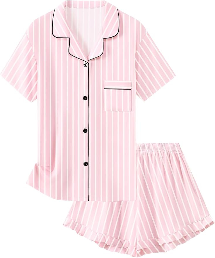 Schbbbta Girls Pajamas Set 2 Piece Button Down Pjs Soft Ruffle Sleepwear Loungewear | Amazon (US)