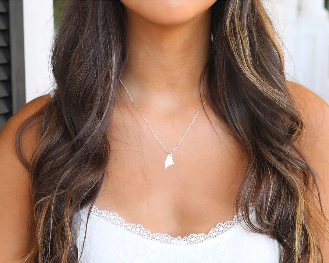 Maine Necklace • Maine State Charm Necklace • Maine Shaped Necklace - Etsy | Etsy (US)