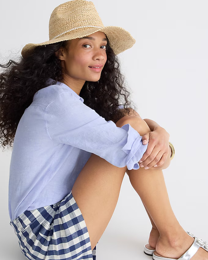 Wide-brim packable straw hat with pearls | J. Crew US
