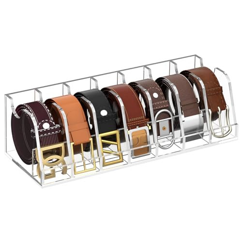 NIUBEE Belt Organizer - Acrylic Belt Storage Holder with 7 Compartments and Display Stand | Amazon (US)