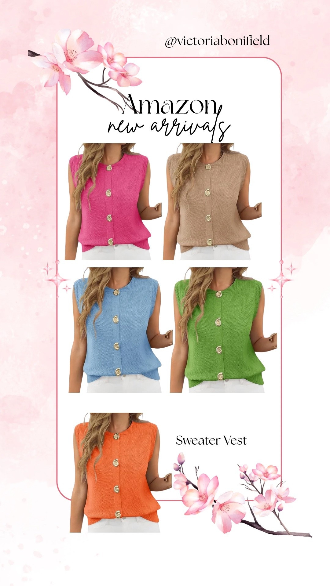 The sweater vest trend is having a moment 💕 This lightweight sweater vest is such a cute elevated basic for spring + summer. Love the gold button detail, soft knit feel, and all the fun color options 🌸 Style it with denim shorts, white jeans, linen pants, or layered over a button down for an effortless look ✨

Okay but what color are we loving?! 👀 Pink, tan, blue, green, or orange 💕

#LTKSeasonal #LTKTall #LTKSaleAlert