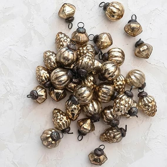 One Holiday Way Set of 36 Antique Gold 1-inch Mini Mercury Glass Christmas Tree Ornaments - Decor... | Amazon (US)
