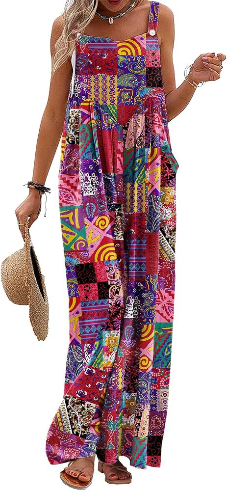 YESNO Women's Summer Casual Overalls Loose Wide Leg Jumpsuits Boho Floral Printed Baggy Rompers w... | Amazon (US)