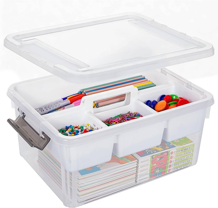 Citylife 17 QT Plastic Storage Bins Clear Storage Box with Removable Tray Stackable Latching Box ... | Amazon (US)