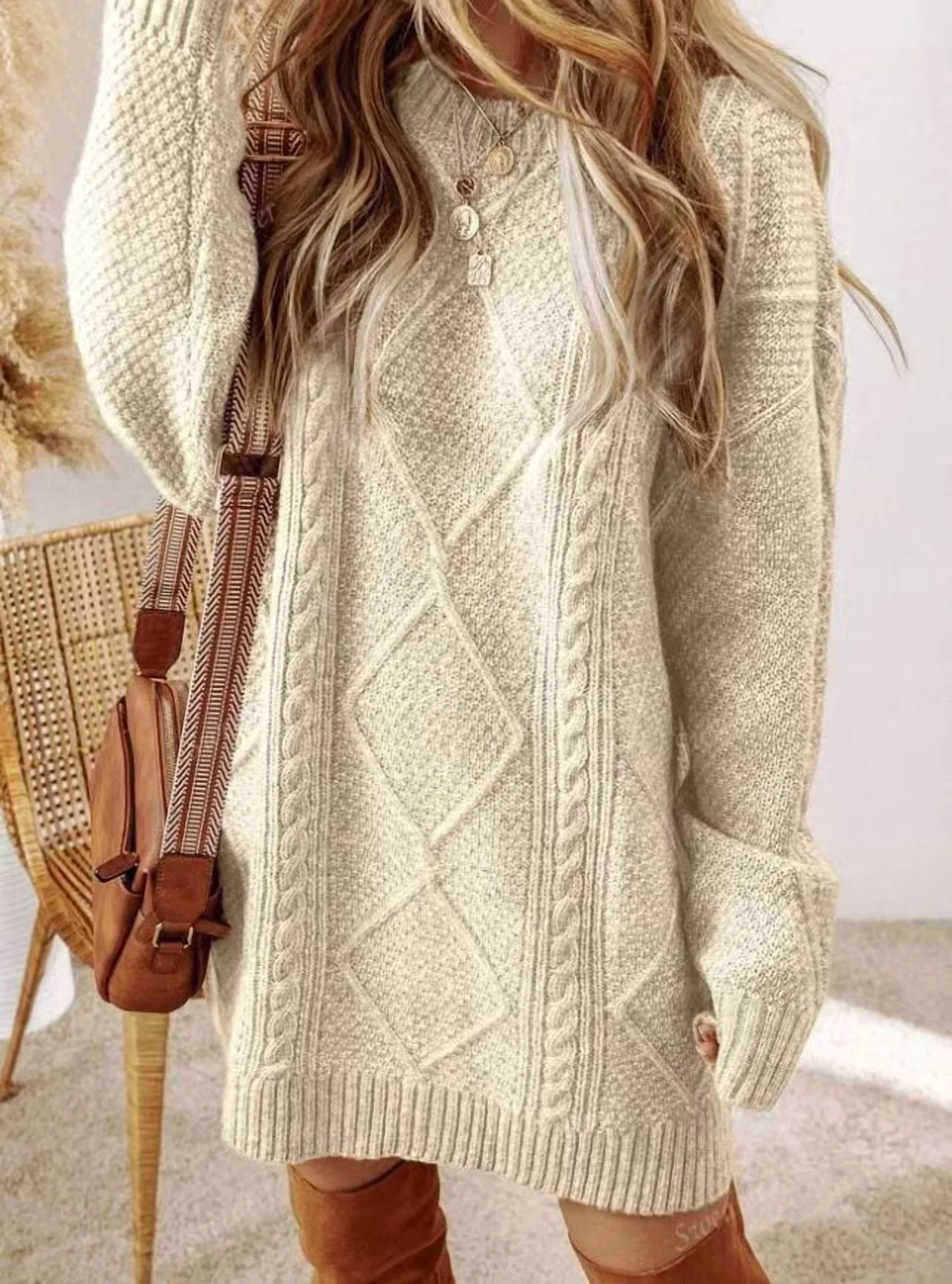 New Arrivals 2025: Women's Oversized Knit Dresses - Casual Long Sleeve Cable Knit Pullover Dresse... | Walmart (US)