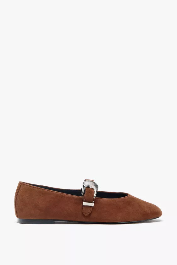 BUCKLE SUEDE BALLERINA SHOES | Zara UK
