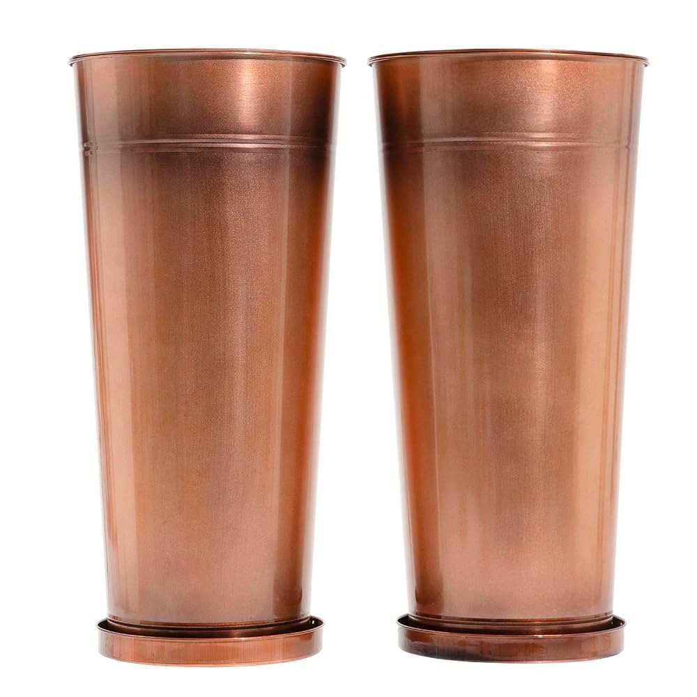 28in Tall Antique Copper Metal Vintage Planter Set of 2,Galvanized Steel Planter Pots for porches... | Amazon (US)