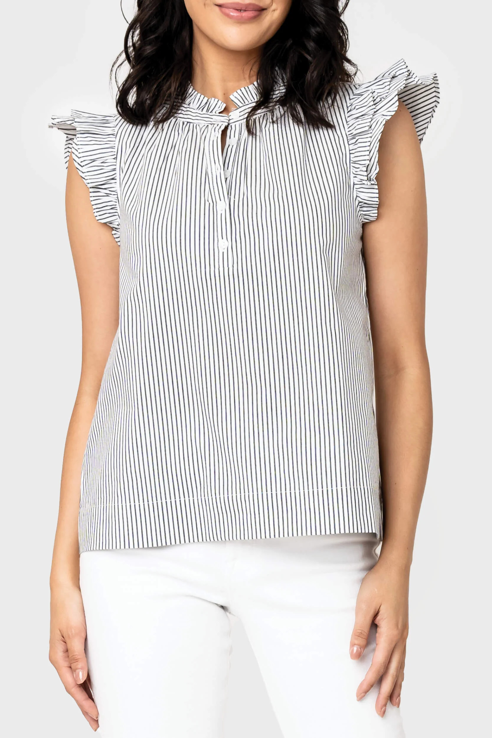 Double Flutter Sleeve Poplin Stripe Top | Gibson