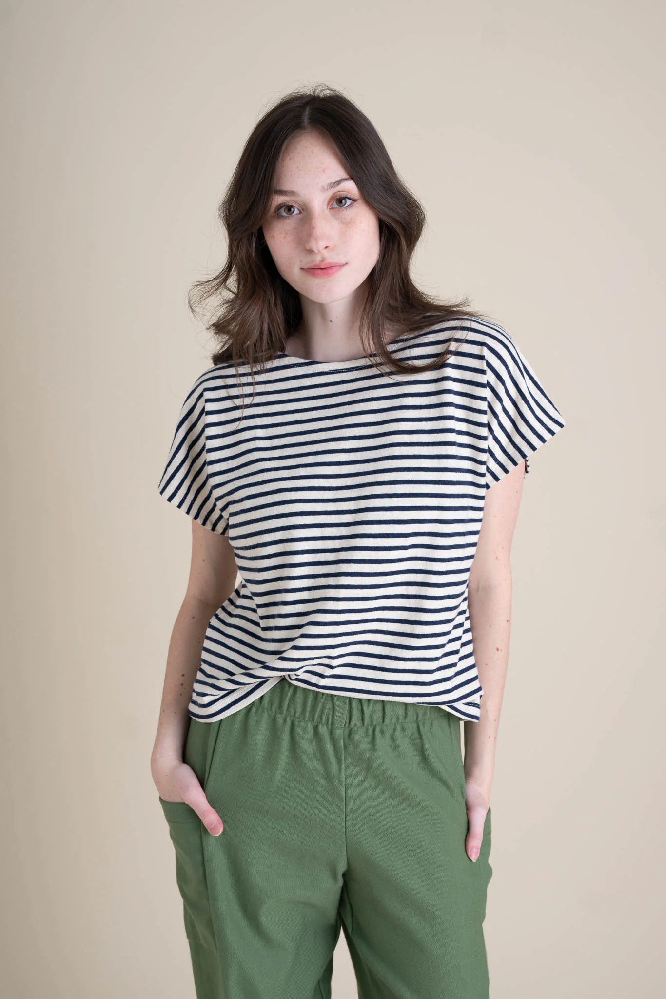 Saturday Tee in Navy and Cream Stripe | Conscious Clothing